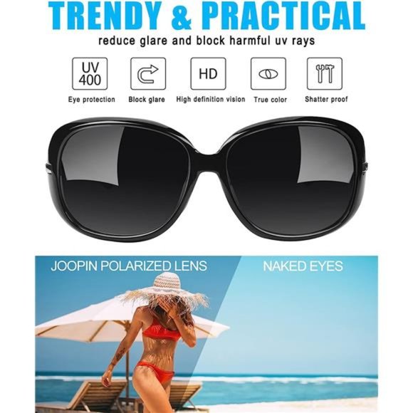 Polarized Sunglasses Womens Trendy A01-pitch Black - Picture 2 of 5